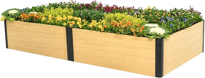 Vego garden Woodgrain Series Raised Garden Bed, 16'' Tall 4' x 8' Wooden-Look Metal Planter Box Outdoor for Gardening Vegetables, Flowers, Herbs