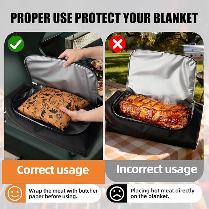 BBQ Blanket for Resting Meat, Leak-Proof Insulated Meat Resting Bag, 270°Top Opening for Large Briskets, Turkey, Washable Smoker Accessories Gifts for Men, Christmas Stocking Stuffers for BBQ Lover