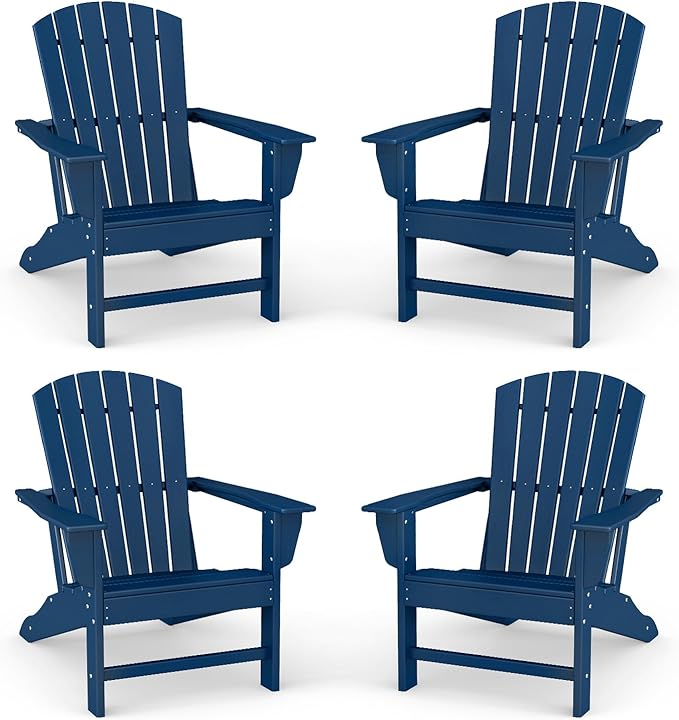 BRIOPAWS Adirondack-Chairs-Set of 4 | Fire Pit Chair | Oversized | HDPE Plastic | Weather Resistant | for Deck Outdoor Poolside Campfire | Blue