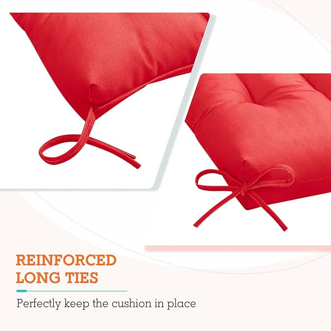 EAGLE PEAK Tufted Outdoor/Indoor High Back Patio Chair Cushions, Set of 2, 46'' x 22'', Bright Red