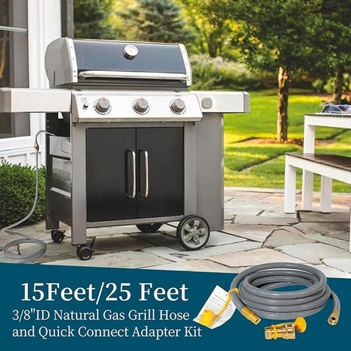 15FT 3/8” ID Natural Gas Grill Hose with Quick Connect Fittings, Natural Gas Hose for Weber, Char-Broil, Pizza Ovens, Patio Heaters.