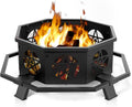 43 Inch Outdoor Fire Pit, Heavy Duty Wood Burning Firepits for Outside, Octagonal Metal Bonfire Fire Pits with Fire Poker for Camping, Backyard, Patio, Garden, Beach, Poolside, Picnic