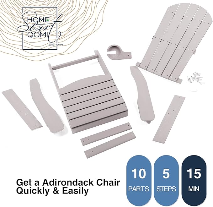 Adirondack Chairs Set of 4, All Weather Resistant Plastic Chairs with Cup Holder, 5 Easy Steps to Install, Outdoor Chairs for Patio, Garden, Backyard Deck, Lawn, Fire Pit - Grey