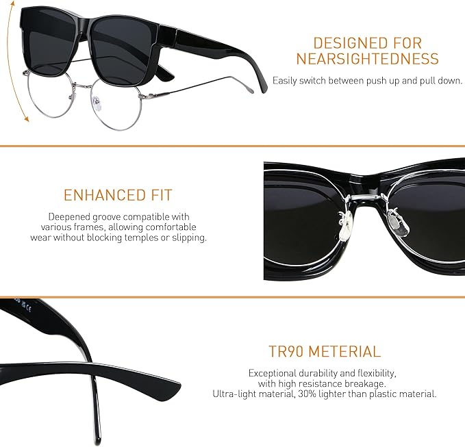 ANDWOOD Fit Over Glasses Polarized Sunglasses for Women Men Oversized Square Shades UV400 Protection