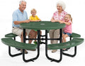 Metal Picnic Tables for Outdoors with Umbrella Hole - Coated Steel Heavy Duty Commercial Grade Furniture Set with Adjustable Seats (Green, 46 in, Round, Expanded Steel)