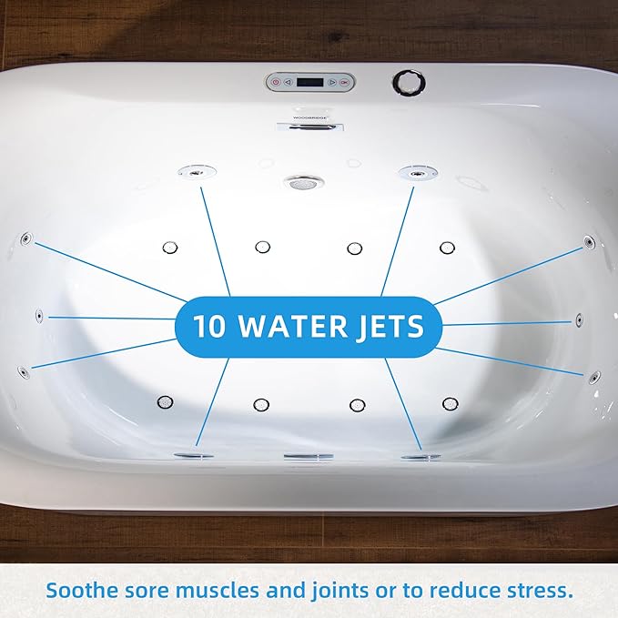 WOODBRIDGE 72" x 35-3/8" Whirlpool and Air Bath Heated Soaking Combination Tub with Adjustable Speed Air Blower and Display Control Panel,BJ-600