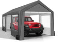 COVERONICS 10x20 FT Heavy Duty Carport Tent - Portable Outdoor Car Canopy with Roll-up Side Doors & Windows, Portable Garage with 4 Sandbags for Car, Truck and Outdoor Event, Grey