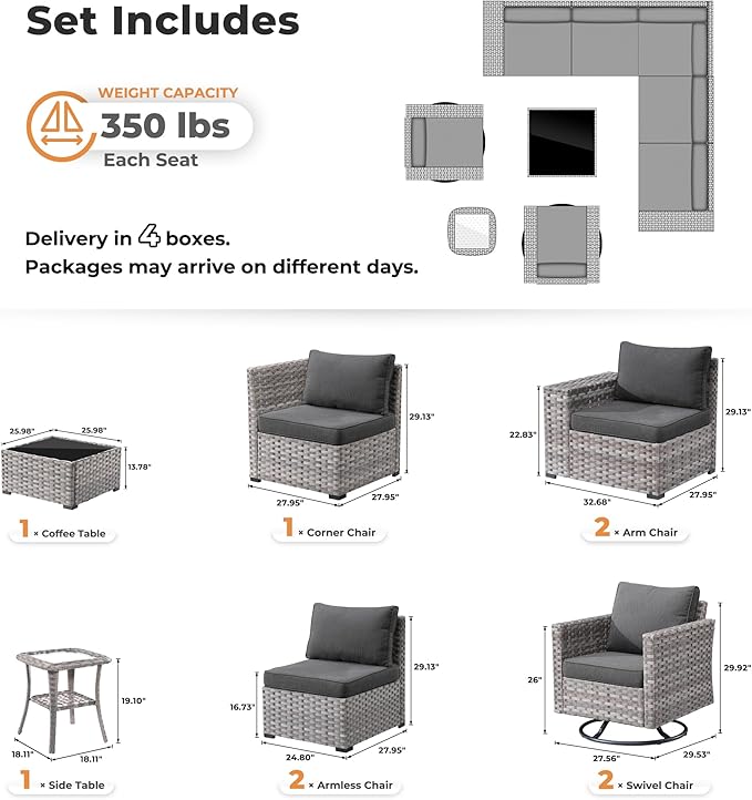 ovios 9 Pieces Patio Furniture Set, Outdoor Wicker Sectional Sofa with 2 Swivel Chairs Coffee Table, Modern Modular Deep Seat Rattan Couch Conversation Sets, Black