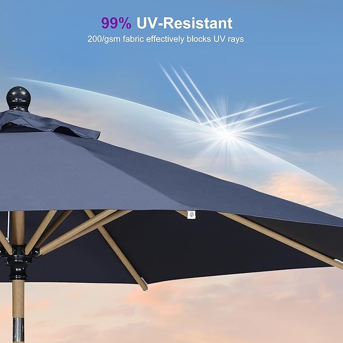 PURPLE LEAF 10 Feet Patio Umbrella with Base Outdoor Umbrella Round Market Umbrella for Table with Push Button Tilt & Crank and 8 Ribs Aluminum Pool Umbrella for Beach Patio, Navy Blue