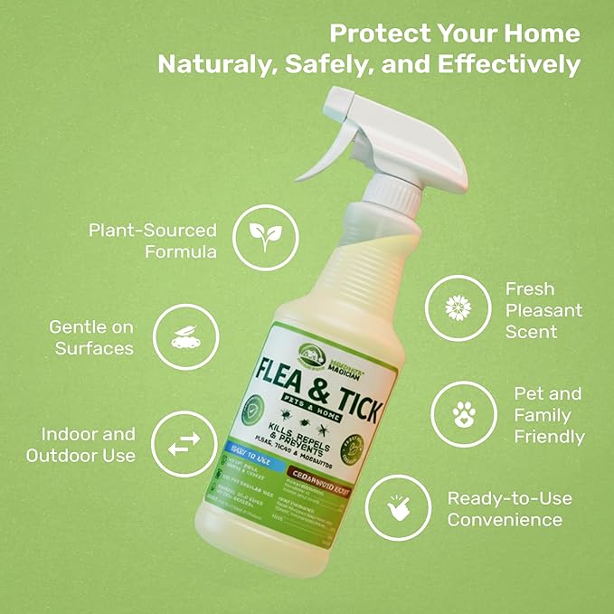 Mosquito Magician Indoor and Outdoor Spray - Use for Carpet, Furniture, Bedding, Couches & Pets – Plant-Sourced with Essential Oil – Rosemary, 32 OZ
