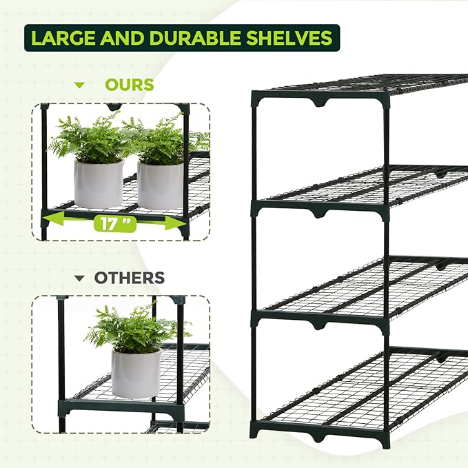 EAGLE PEAK Greenhouse Shelving Staging Double 4 Tier, Outdoor/Indoor Plant Shelves, 42"x17"x42", Green
