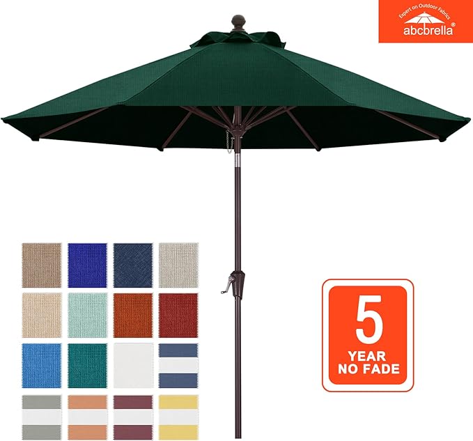 ABCCANOPY OLEFIN® 5-Year No Fading 9FT Patio Umbrella, Outdoor Table Umbrella with 8 Sturdy Ribs for Deck, Backyard, Picnic (Green)