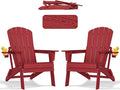 nevilywood Folding Adirondack Chair with Cup Holder Set of 2,HDPE All-Weather Patio Chairs,Plastic Outdoor Chairs- Looks Exactly Like Real Wood- Red