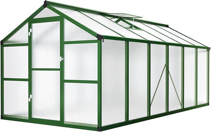 8x12 FT Greenhouse - Large Aluminum Greenhouses for Outdoors, Heavy Duty Polycarbonate Greenhouse with Roof Vent&Ground Nails, Walk-in Green Houses for Garden, Backyard, Patio, Easy Assembly