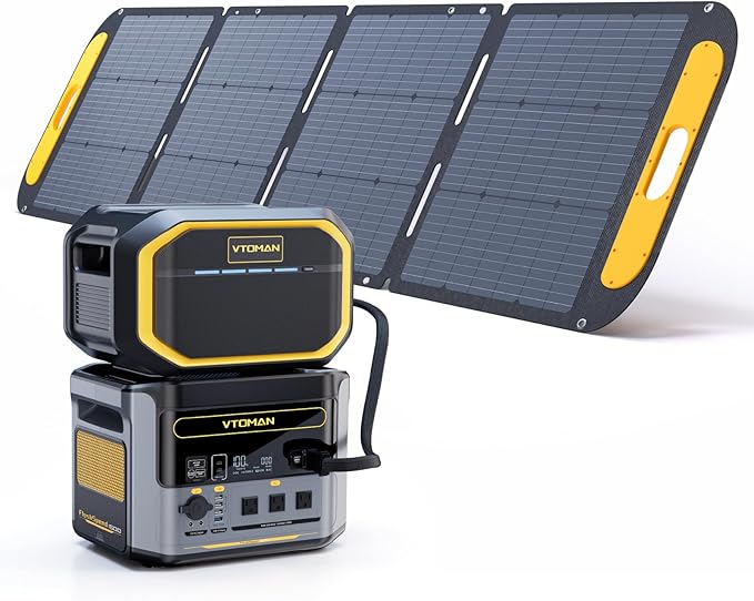 VTOMAN Flash Speed 1500 Pro Power with Extra Battery & 200W Solar Panel - 3096Wh Capacity & 1500W Output for Extended Home Backup, Long RV Trips, Severe Weather & Emergencies