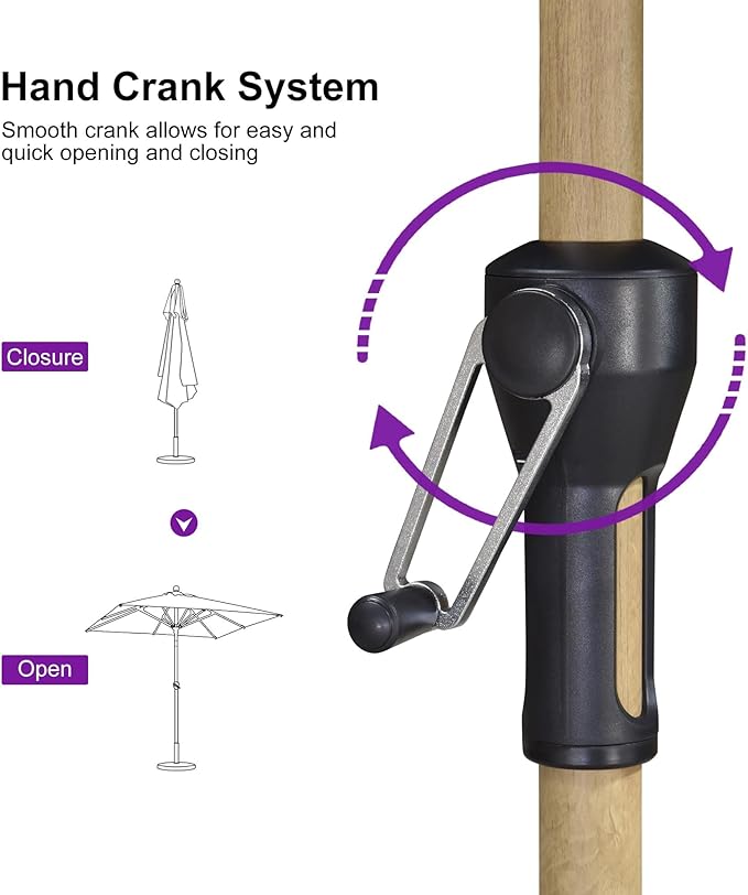 PURPLE LEAF 6.5' x 6.5' Patio Umbrella with Base Square Outdoor Table Umbrella Market Umbrella with Push Button Tilt & Crank and 8 Ribs Aluminum Outdoor Umbrella for Pool Backyard Beach, Beige