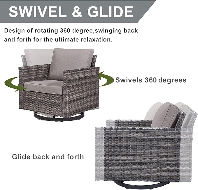 HUMMUH Patio Swivel Chairs Set of 2,PE Wicker Outdoor Rocker Chairs Bistro Set Porch Balcony Furniture with Cushions
