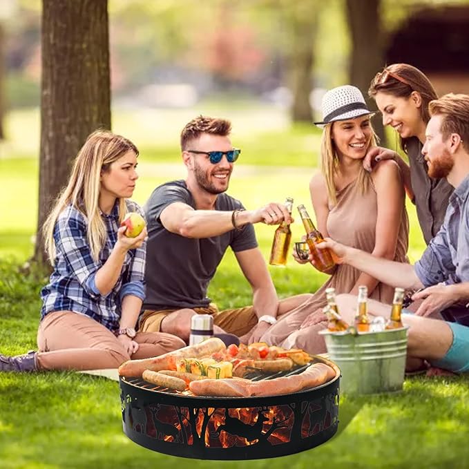 Fire Ring, Fire Pit Ring for Outdoors 36x9IN, Firewood Burning Ring for Patio Backyard, Openwork Fire Ring for Camping