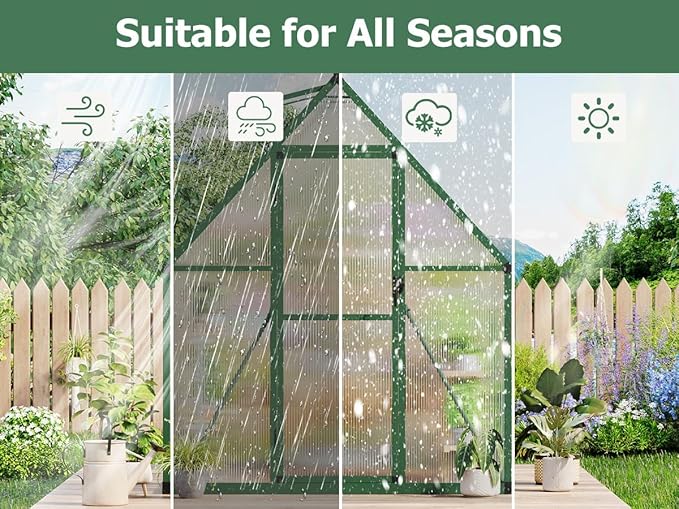 GAOMON 6x7 FT Outdoor Greenhouse with Roof Vent - Heavy Duty Aluminum Polycarbonate Greenhouse, Easy Assembly, Lockable Door, for Patio, Backyard, Garden