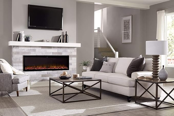 Touchstone Sideline Elite Smart 72” WiFi-Enabled Electric Fireplace - 80038 - in-Wall Recessed - 60 Color Combinations - 1,500W Heater - Black - Log, Crystals & Driftwood