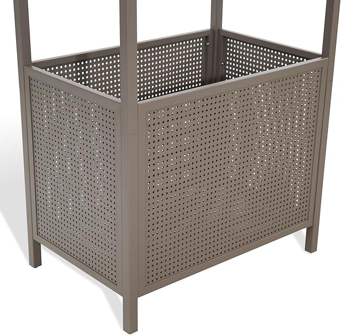 Ulax furniture Harrisburg Pool Float Storage Organizer, Steel Pool Float Holder with Basket Shelf, Towel Bars & Hooks