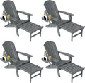 Adjustable Adirondack Chair with Retractable Ottoman Set of 4, HDPE Folding Adirondack Chair with Cup Holder, All Weather Fire Pit Chair for Outdoor.