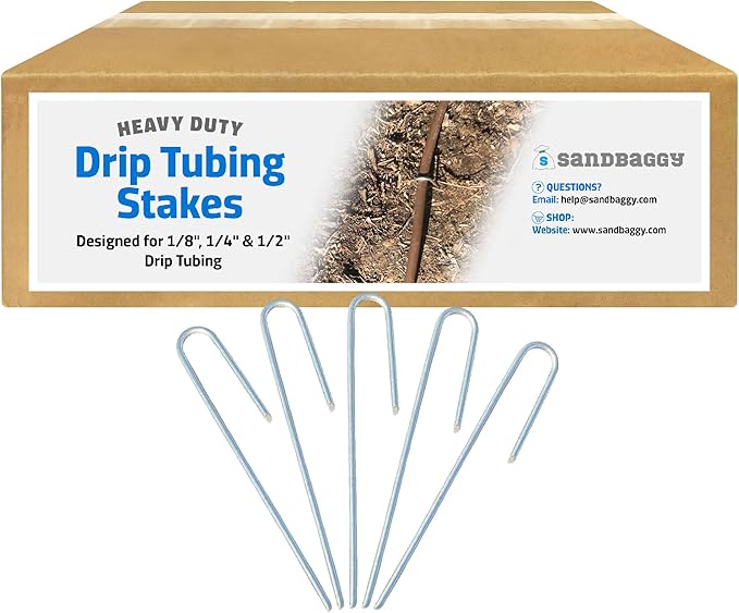 Sandbaggy 1000-Pack DRIP TUBING Stakes Landscape Staples | 5 inch Length - 11 Gauge Heavy Duty | Drip Anchors | Landscape Pins | Garden Lawn Nails | Designed to Hold Drip Tubing Up to 1/2" Diameter