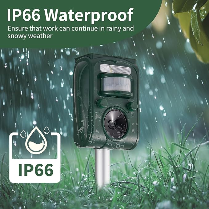 CIIC Upgraded Ultrasonic Deer Repellent Devices Motion Detection, Sloar Waterproof Cat Repellent Outdoor 5 Adjustable Modes, Squirrel Raccoon Rabbit Dog Repellent Deterrent for Yard, 2P