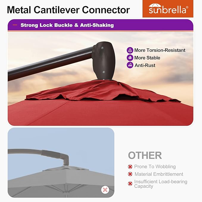 PURPLE LEAF 10FT Cantilever Patio Umbrella with Base Included Round Umbrella with 360° Rotation Aluminum Outdoor Offset Hanging Umbrella for Patio Pool, Red