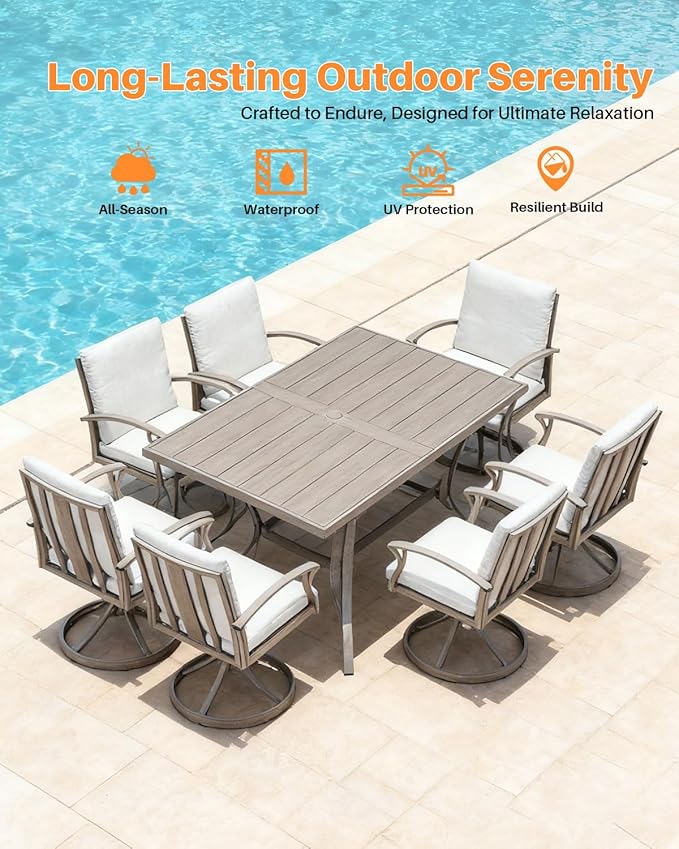 SEEHILL Swivel Patio Dining Chairs Set of 2, Aluminum Outdoor Swivel Rocking Dining Chairs with Cushions, Outdoor Dining Set Patio Furniture Set for Backyard, Deck, Garden, Pool, Limed Oak