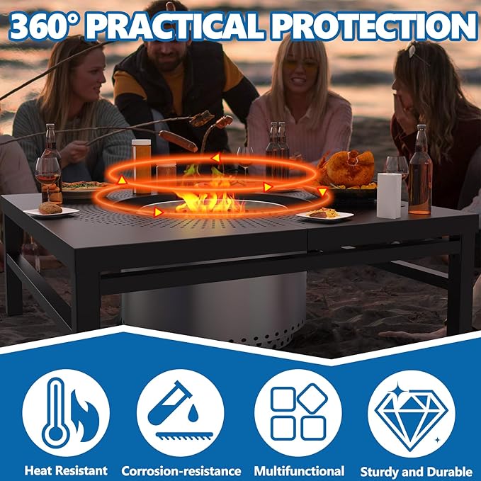 SafBbcue Fire Pit Surround Table for Solo Stove Yukon Accessories, 45" Fire Pit Table Top for Smokeless Patio Fire Pit, Firepit Surround Tabletop for Solo Stove Yukon with Waterproof Cover/Shelter