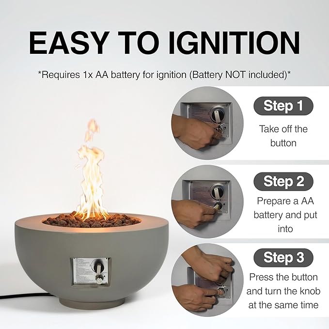 28-inch Round Fire Pit Table with Propane Tank Table,Set-2-Piece,Light Concrete Fire Pit Bowl with Free Lava Rocks, Rain Cover and Burner Lid, for Outside Patio, Garden, Deck, Light Grey