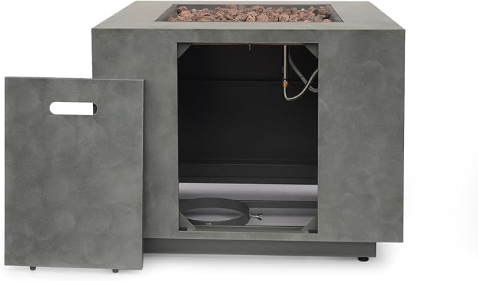 Propane Fire Pit Table, 31 Inch Firepits for Outside, Square Gas Fire Pit for Outside Patio, Iron Propane Fire Table, 50000BTU, Stone Gray