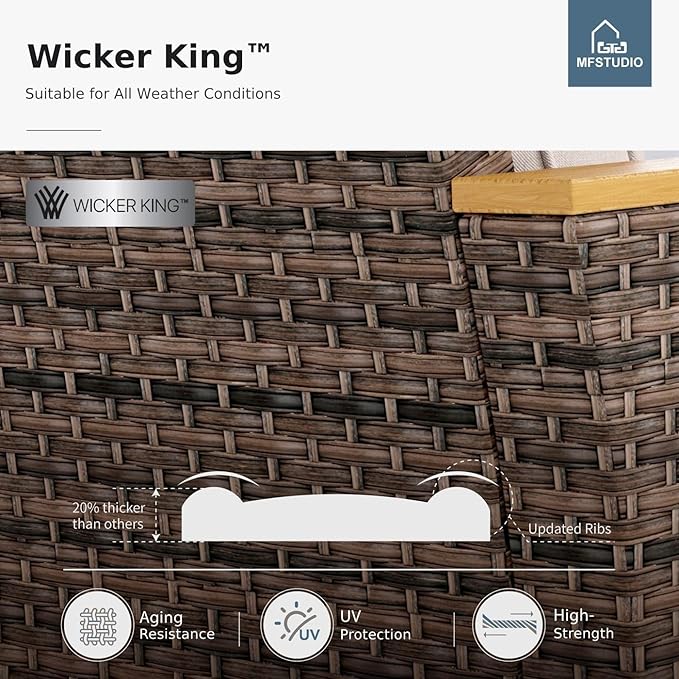 MFSTUDIO 7 Pieces Wicker Patio Furniture Set, All-Weather Rattan Outdoor Conversation Half-Moon Curved Sectional Sofa Set for Garden, 4 x Curved Sofa, 1 x Armless Couch, 2 x Ottomans
