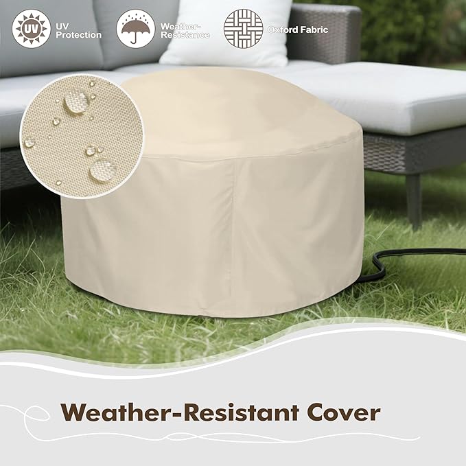 30" Round Propane Fire Pit Table - 50K BTU with Lid, Rocks Tank Storage and Cover - Round Gas Fire Pits for Outside Patio - Outdoor Table with Firepit (Charred Oak, 30" Round)