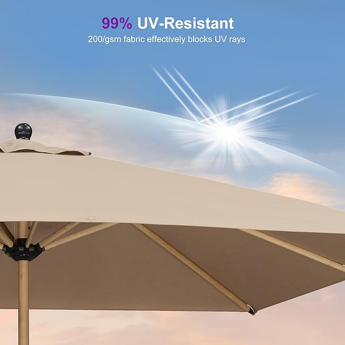 PURPLE LEAF 10' x 10' Square Patio Umbrella with Base Outdoor Umbrella Market Umbrella with Crank & 8 Ribs Aluminum Outdoor Table Umbrella for Pool Deck Backyard, Taupe