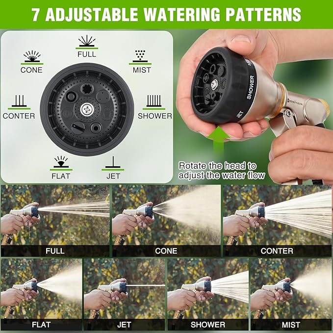 Yesker Garden Hose Nozzle, Water Hose Sprayer Nozzle Adjustable 7 Spray Patterns Heavy Duty Metal Water Nozzles for Hose Outdoor with Non-Slip Rubber Grip for Watering Plants Lawns Washing Cars Pets