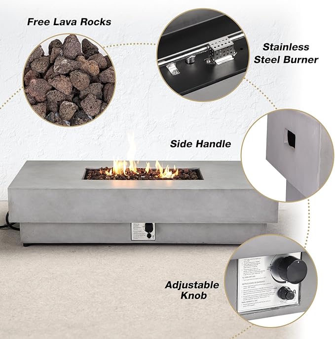 60" Rectangular Propane Fire Pit – 50,000 BTU Fire Table with Lid,Rocks and Cover – Backyard Fire Pits Outdoor – Propane Gas Fireplace for Deck and Patio