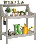 ONBRILL Potting Bench, HDPS Potting Bench with 4 Side Hooks, All-Weather Garden Table Work Station, Outdoor Potting Table for Porch, No Rust, No Fade, No Break, 360lbs Capacity (Grey, Large)