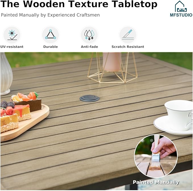 MFSTUDIO 42" Square Outdoor Dining Table, Patio Furniture Wood-Like Tabletop with Adjustable Umbrella Hole for Deck,Backyard,Lawn,Garden