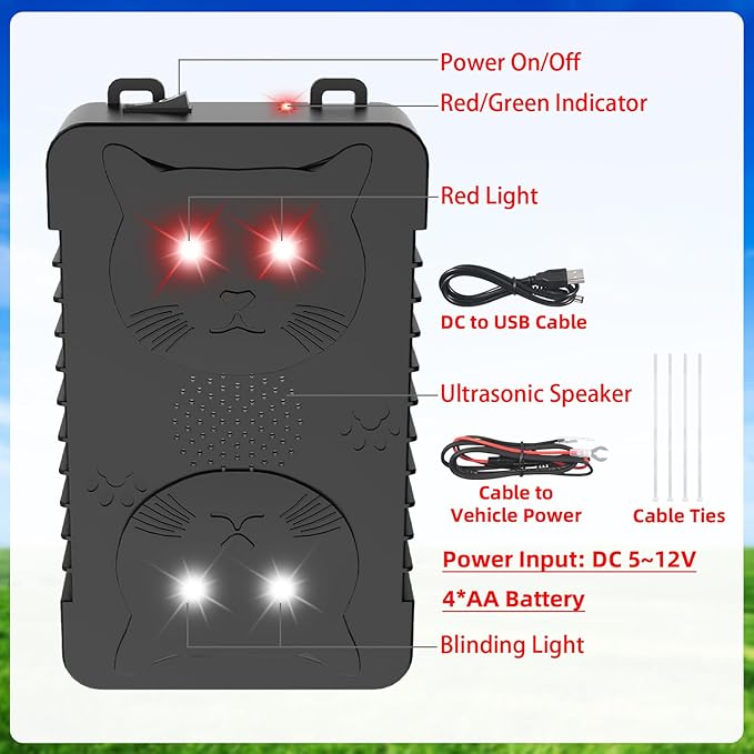 4Pack Ultrasonic Rodent Repellent for Car Engines,Under Hood Ultrasonic Mouse Repellent with 4 LED Strobe Lights,Plug-in&Battery Powered,Keep Rats,Mice,Squirrels Away from Vehicles,RVs,Garages,Attics