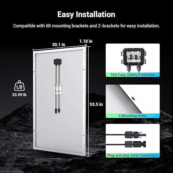 HQST 200W Solar Panel, 9BB Monocrystalline Solar Panels with 25% Efficiency, Grade A+ Cells, IP65 Rating for RV, Camper Van, Trailer, Marine, Home Rooftop, Off Grid