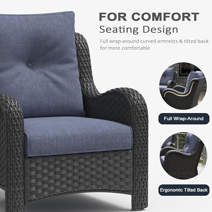 LayinSun 3 Pieces Outdoor Patio Furniture Set, Rattan Wicker Chairs Sets with Armchairs and Coffee Table