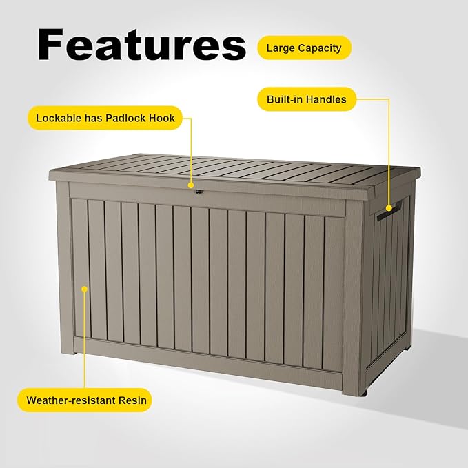 280 gallon Deck Boxes Resin Material Outside Storage Box Large Storage Bins with Lids Deck Boxes Outdoor Waterproof for Outdoor Use