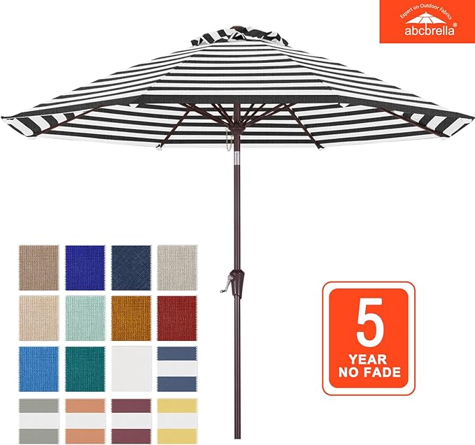 ABCCANOPY OLEFIN® 5-Year No Fading 9FT Patio Umbrella, Outdoor Table Umbrella with 8 Sturdy Ribs for Deck, Backyard, Yard (Black Stripe)