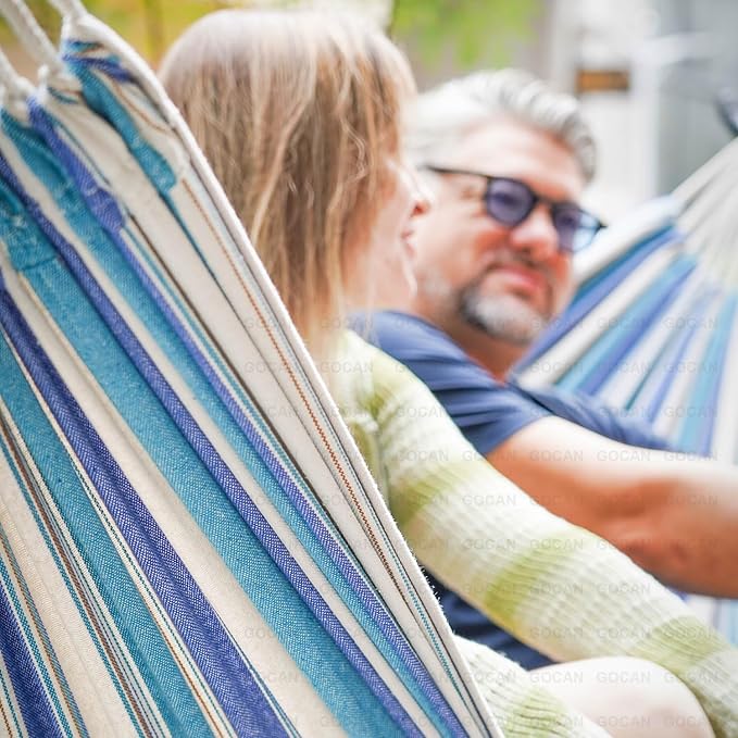 GOCAN Double Hammock 2 Person Extra Large 330X150cm Load Capacity 600Pound Canvas Cotton Hammock for Patio Porch Garden Backyard Lounging Outdoor and Indoor XXL