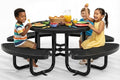 OUTTANS Round Metal Picnic Tables for Kids for Outdoors with Umbrella Hole, Adjustable Seats for School, Park, Playground (Black, 38 in, Kids, Expanded Steel)
