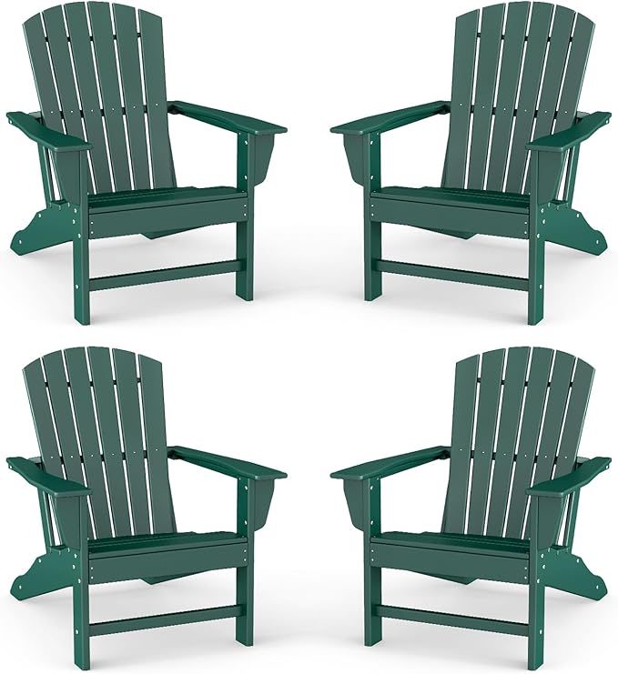 BRIOPAWS Adirondack-Chairs-Set of 4 | Fire Pit Chair | Oversized | HDPE Plastic | Weather Resistant | for Deck Outdoor Poolside Campfire | Forest