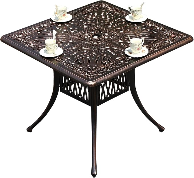 FAPOLITE Outdoor Table Cast Aluminum Square Patio Table with Umbrella Hole All Weather Outdoor Dining Tables for Lawn Garden Backyard (90 * 90cm YLSB Square Tables)