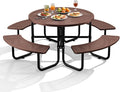 Rueekfil 46" Coated Picnic Table with Umbrella Hole, Heavy Duty Commercial Picnic Table for Outdoors, Family & Party Ready for School Camping, Round, Brown